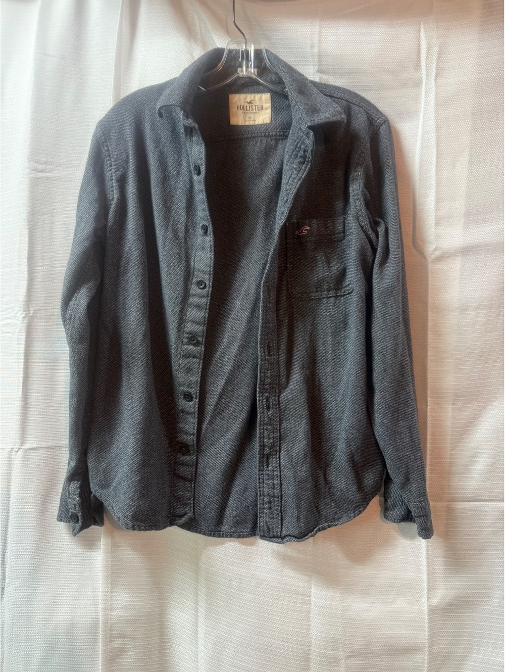 Hollister Men's Stretch Button-Up Shirt XS Dark Gray